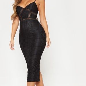 Black lace mesh stripe insert dress